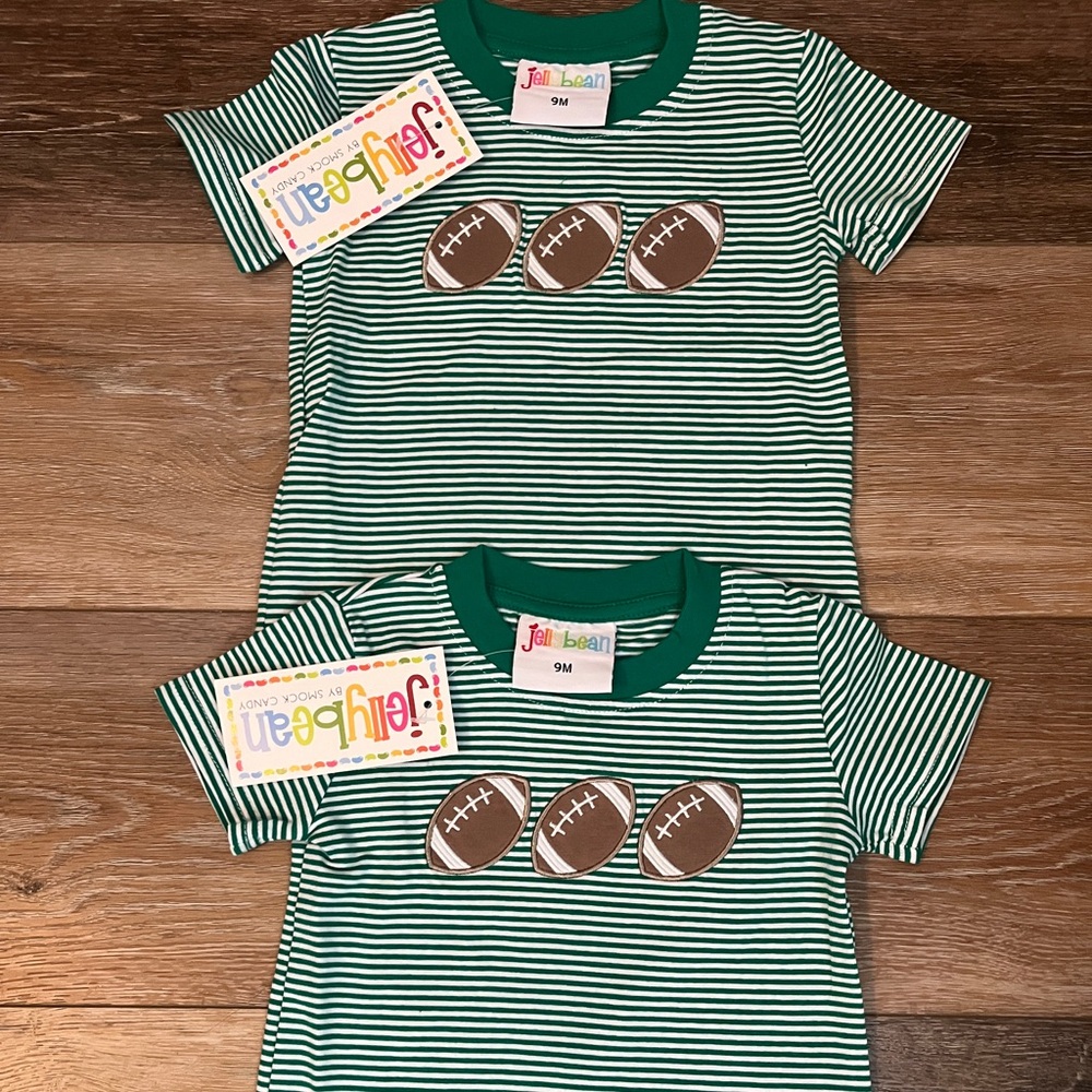 Jelly Beans Green Stripe Football Appliqué Kids Tee 9M NWT